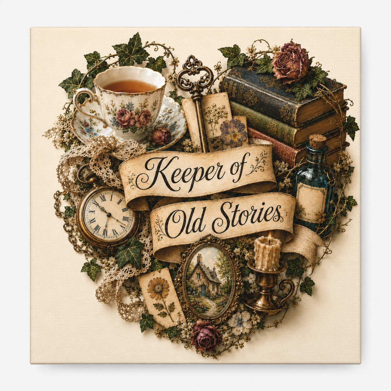 Keeper of Old Stories Canvas Wall Art, Vintage Cottagecore Decor