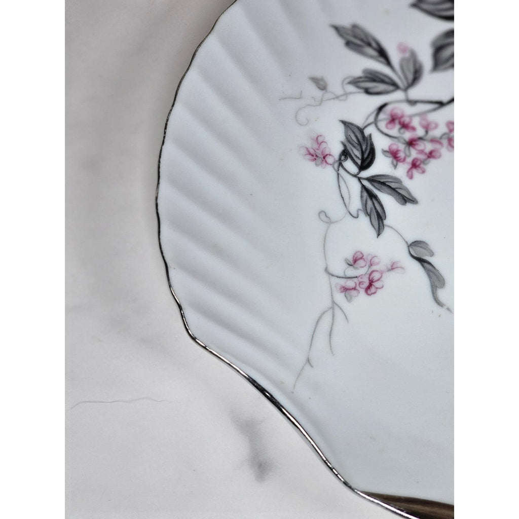 Vintage Porcelain Snack Plate Hand Painted Cherry Blossom Floral 8 Inch