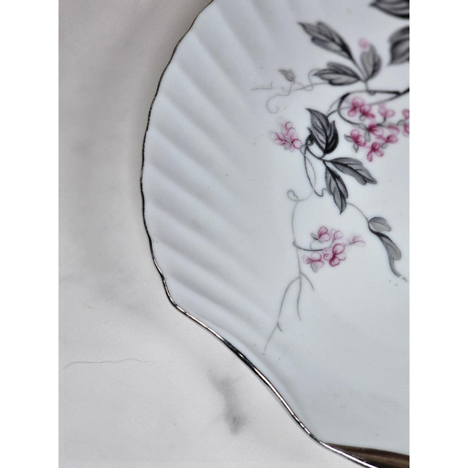Vintage Porcelain Snack Plate Hand Painted Cherry Blossom Floral 8 Inch