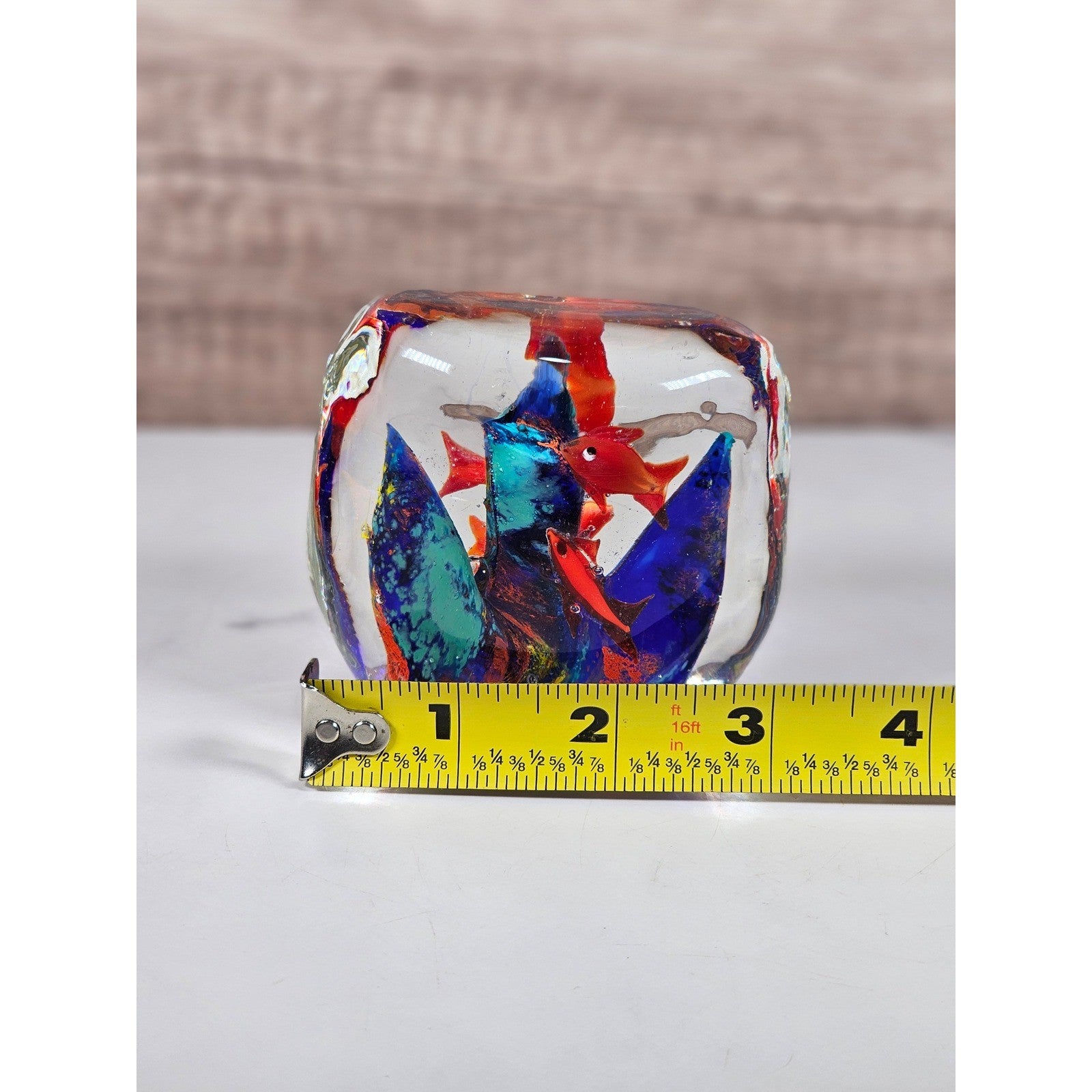 Hand Blown Glass Paperweight Colorful Fish Aquarium Art Sculpture