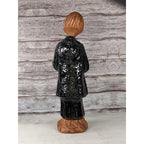 Vintage Ceramic Child Figurine Black Embossed Coat 9.5 Inch Statue