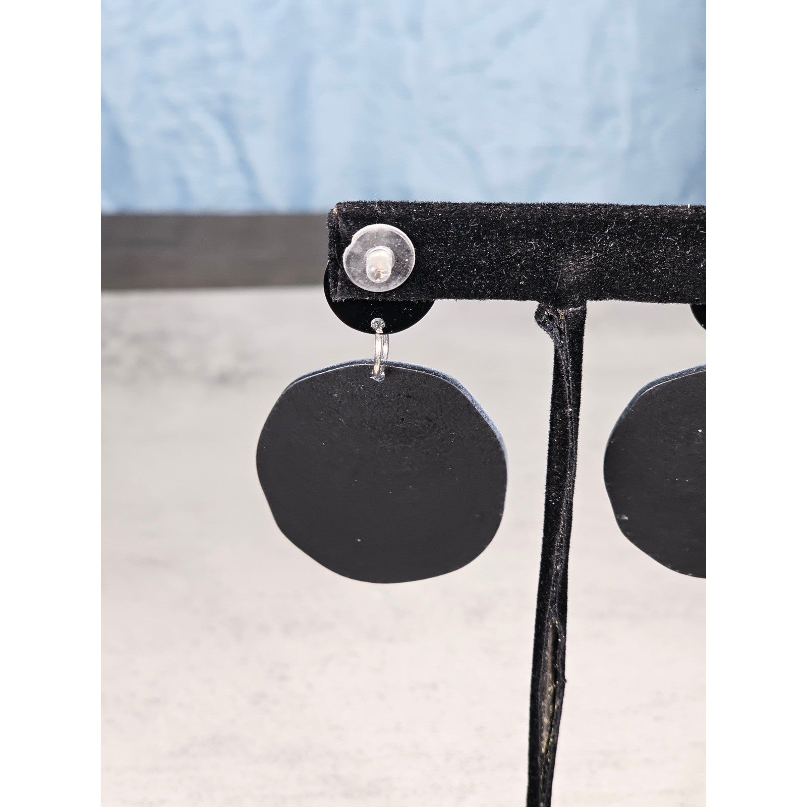 Abstract Black & White Disc Earrings with Red Accents | Pierced Stud Dangles