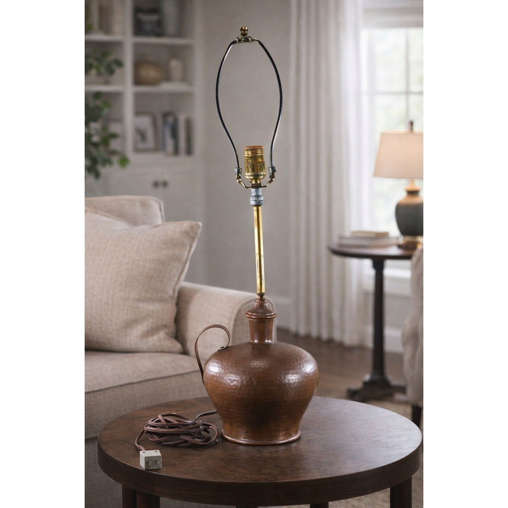 Vintage Hammered Copper Table Lamp 25" Rustic Mid Century Base