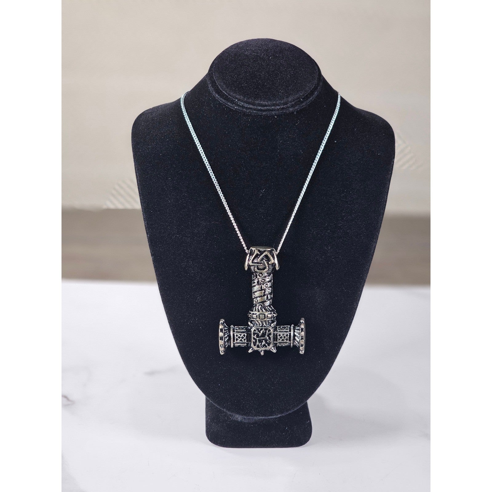 Vintage Thor Hammer Pendant Necklace 34g Norse Style