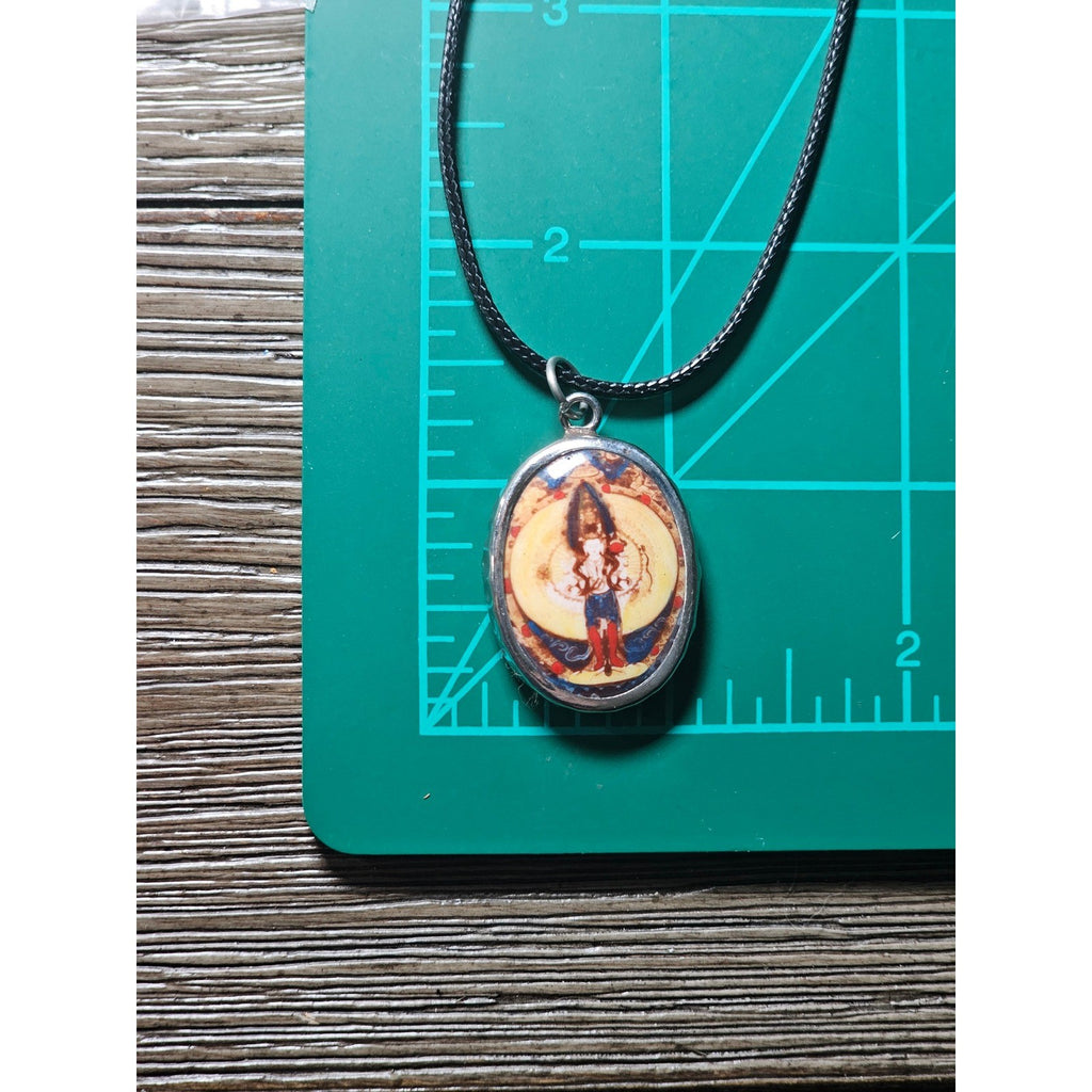 Vintage Religious Icon Pendant Necklace Oval Art Medallion