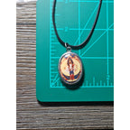Vintage Religious Icon Pendant Necklace Oval Art Medallion