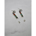 Vintage Rainbow Bar Drop Earrings with Pearl-Style Studs