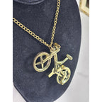 Vintage Bicycle Pendant Necklace Gold Tone Bike Charm Cyclist Jewelry