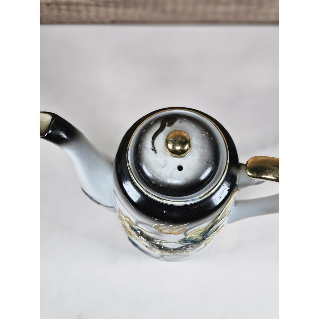 Vintage Japanese Dragon Ware Moriage Tea Coffee Pot Kutani Style Gold Accents
