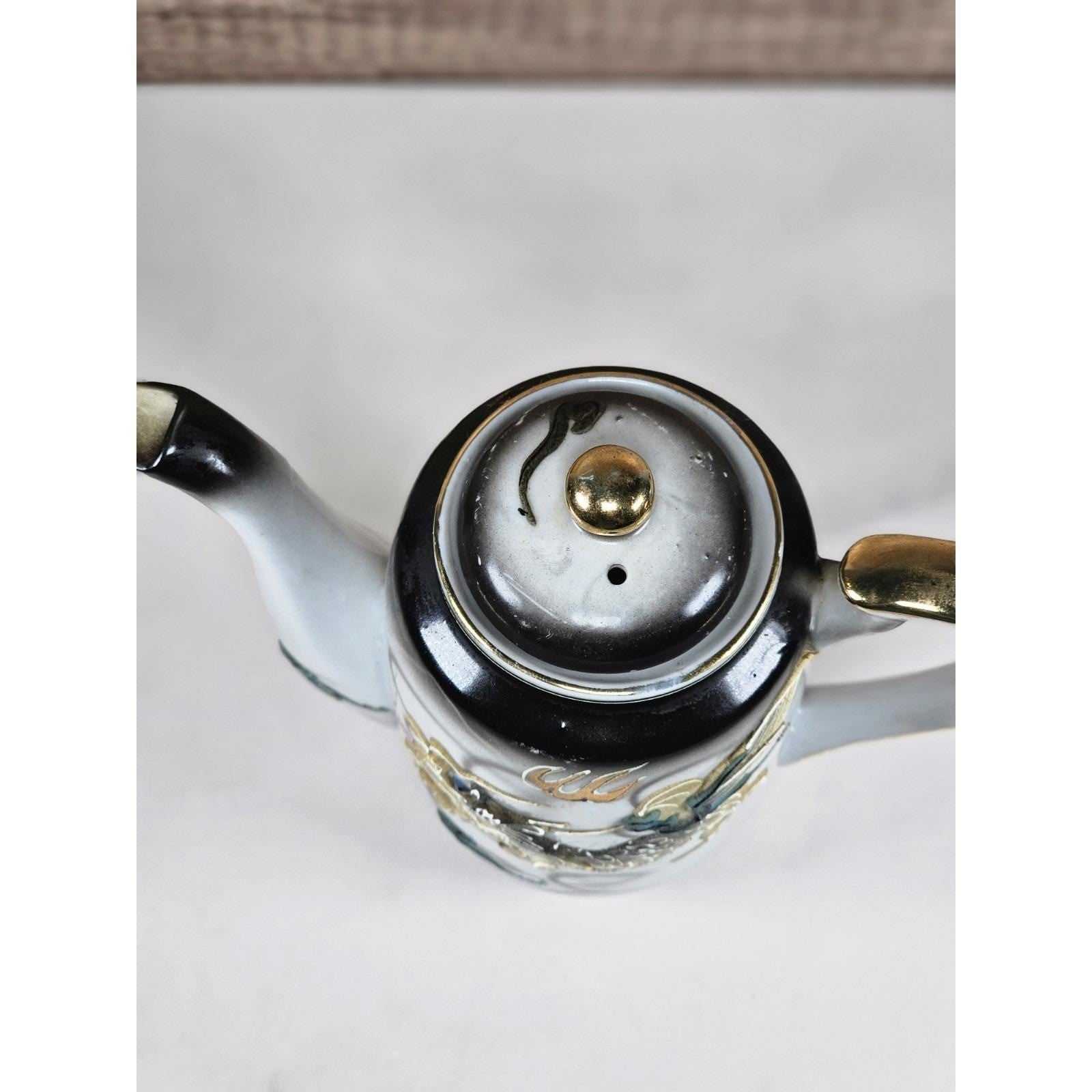 Vintage Japanese Dragon Ware Moriage Tea Coffee Pot Kutani Style Gold Accents