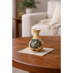 Vintage Pottery 5 Inch Bud Vase Hand Painted Lotus Flower Crackle Glaze