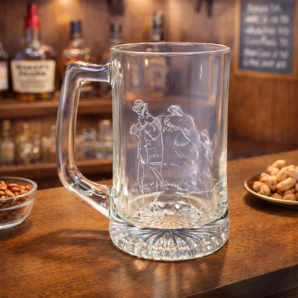 CC Shoaf 1995 Etched Beer Mug Hunter Ducks Signed Glass