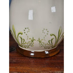 Vintage Ceramic Pitcher Cream Floral Green Brown Handle Holiday Petaluma