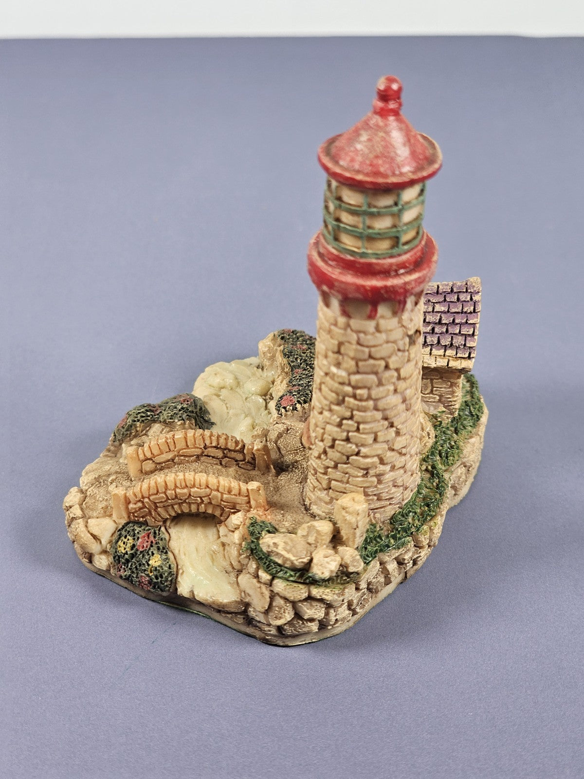 Vintage Ks Collection Lighthouse Figurine Stone House & Bridge