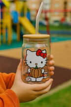 Hello Kitty Glass 16oz Tumbler with Bamboo Lid & Straw – Sanrio – NEW