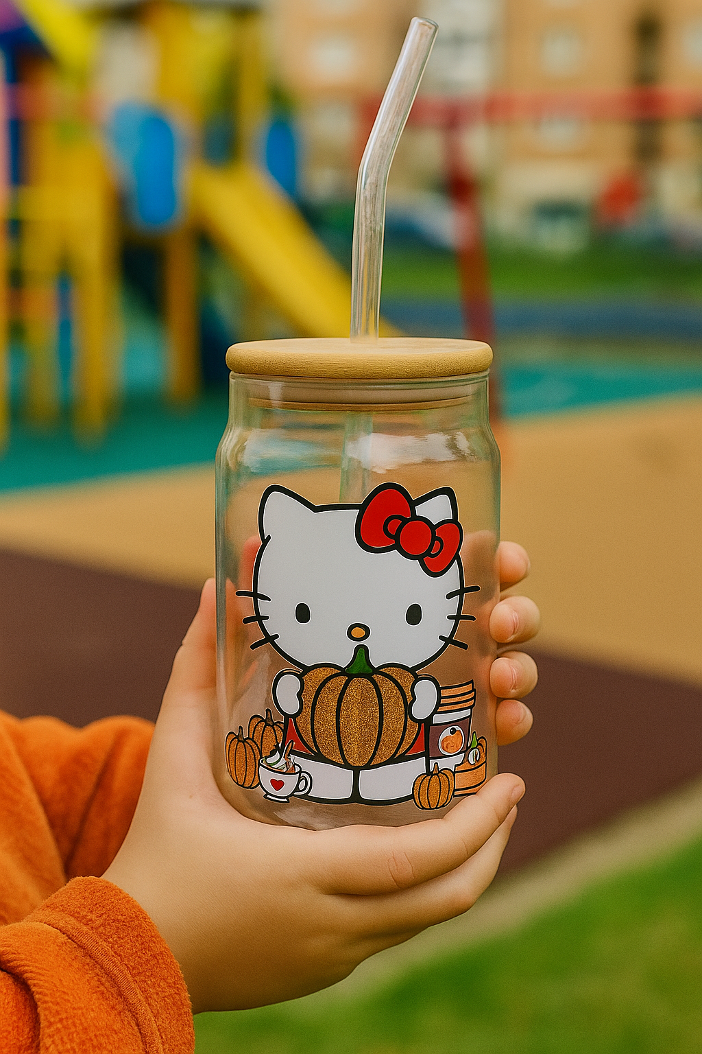 Hello Kitty Glass 16oz Tumbler with Bamboo Lid & Straw – Sanrio – NEW