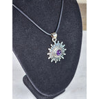 Vintage Sterling Silver Sunburst Amethyst Pendant Necklace