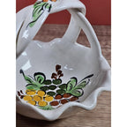 Vintage Portuguese Hand Painted Ceramic Basket with Floral Design