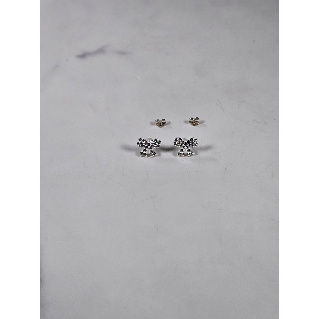 Vintage Rhinestone Bow Stud Earrings Silver Tone