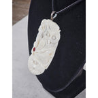 Vintage Carved Pendant Necklace Owl Elephant Red Accent