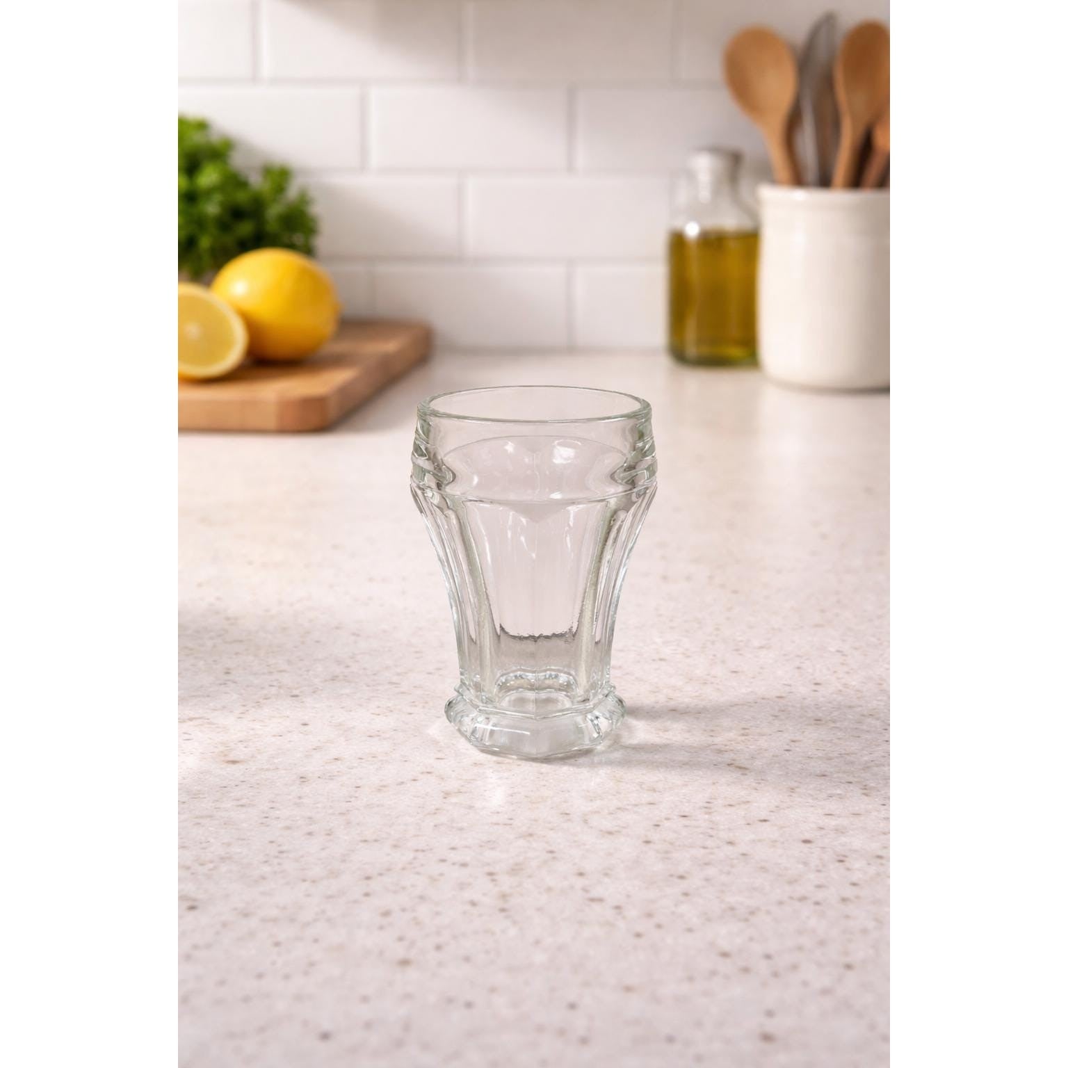 Vintage Crisa Paneled Glass Tumbler Clear Mid Century Drinkware 4 5/8"