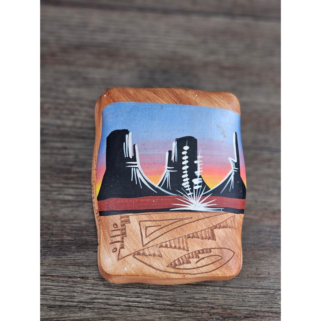 Vintage Hand-Painted Southwest Trinket Box Desert Landscape Signed