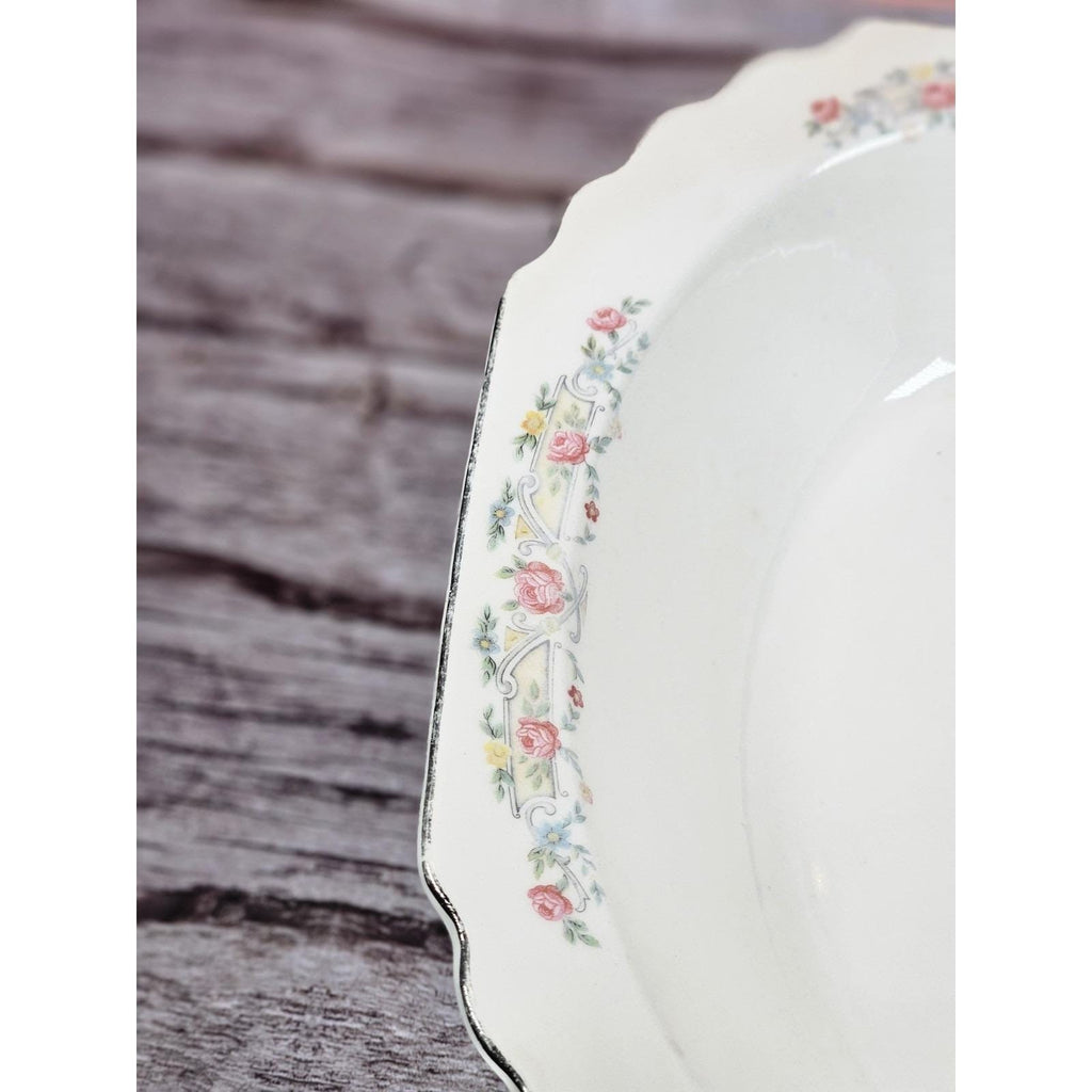 Vintage Lido Oval Serving Bowl W.S. George Floral Rim 9 1/4" x 7"