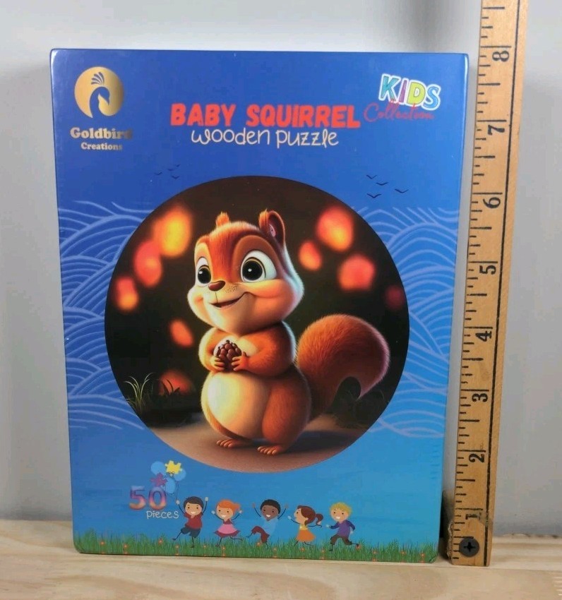 Vintage Goldbird Creations Baby Squirrel Wooden Puzzle – 50 Pieces