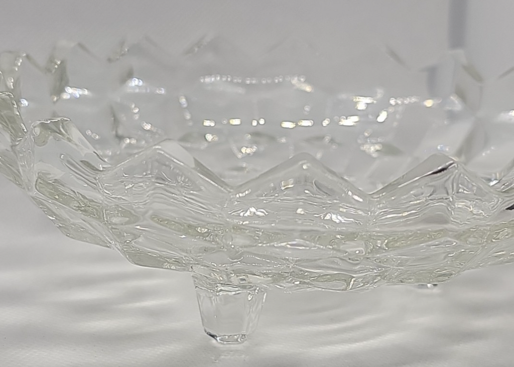 Fostoria American Cubist 3-Footed Clear Pressed Glass Bowl