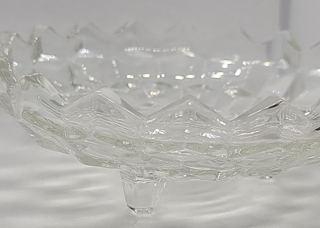 Fostoria American Cubist 3-Footed Clear Pressed Glass Bowl