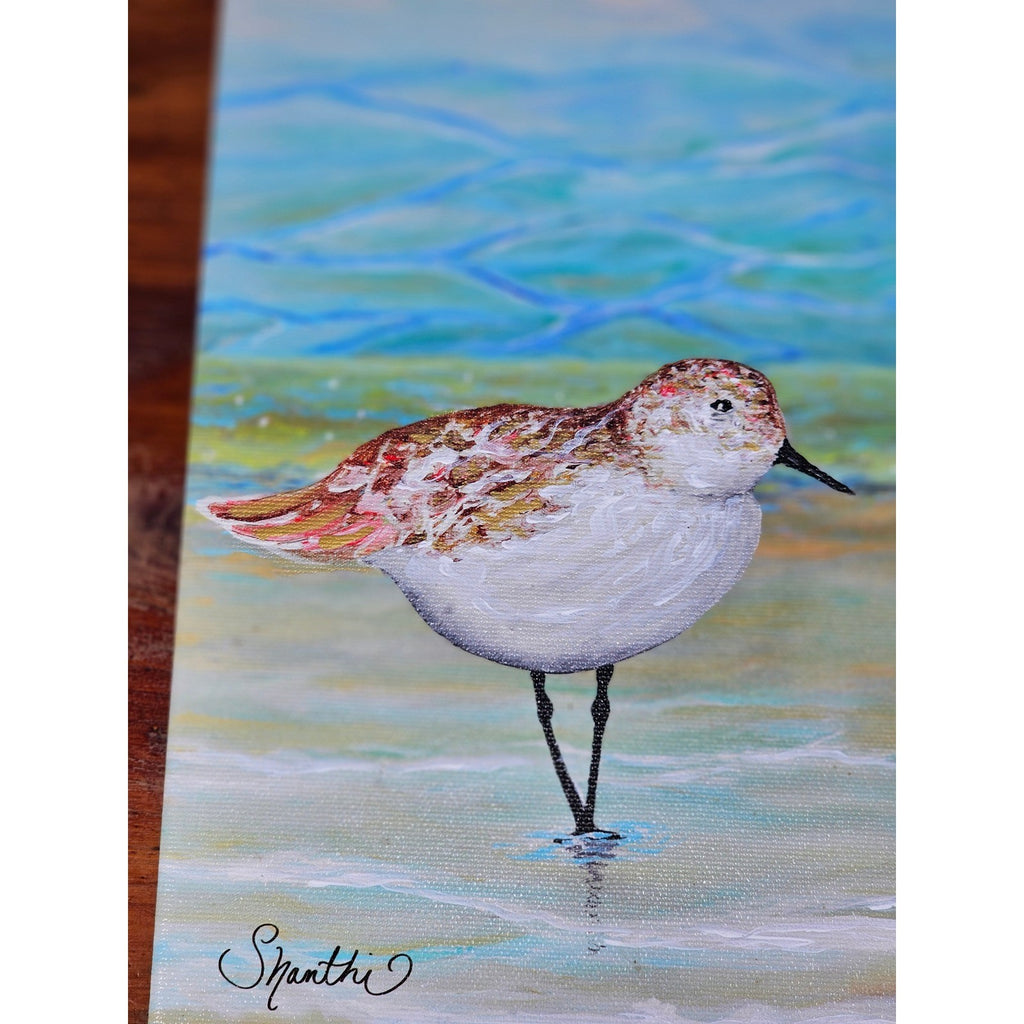 Original Coastal Sandpiper Acrylic Painting on Canvas Signed OOAK Wall Art