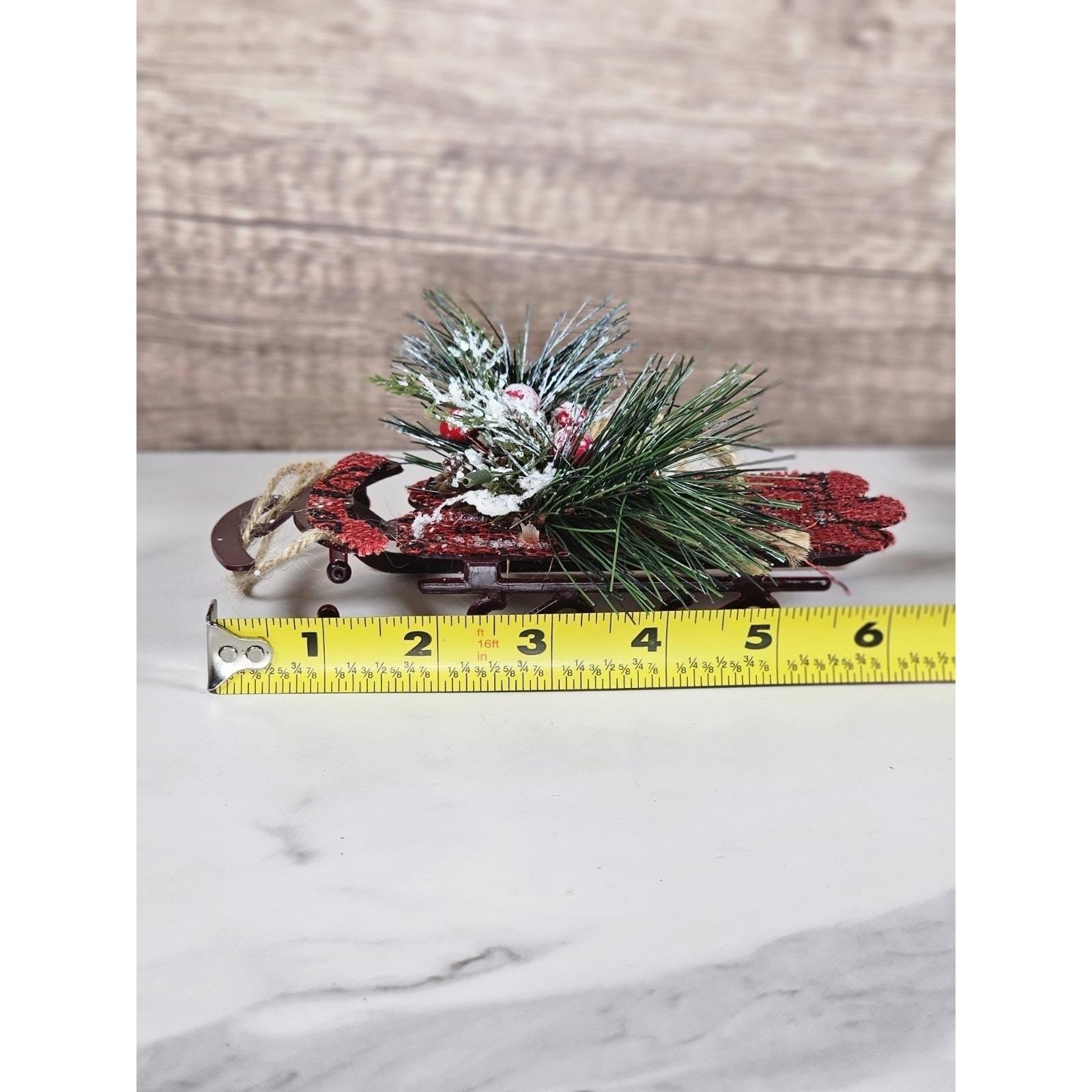 Vintage Style Christmas Sled Ornaments Set of 2 Red Green Holiday Decor