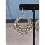 Vintage Blue & Silver Tone Textured Hoop Dangle Earrings