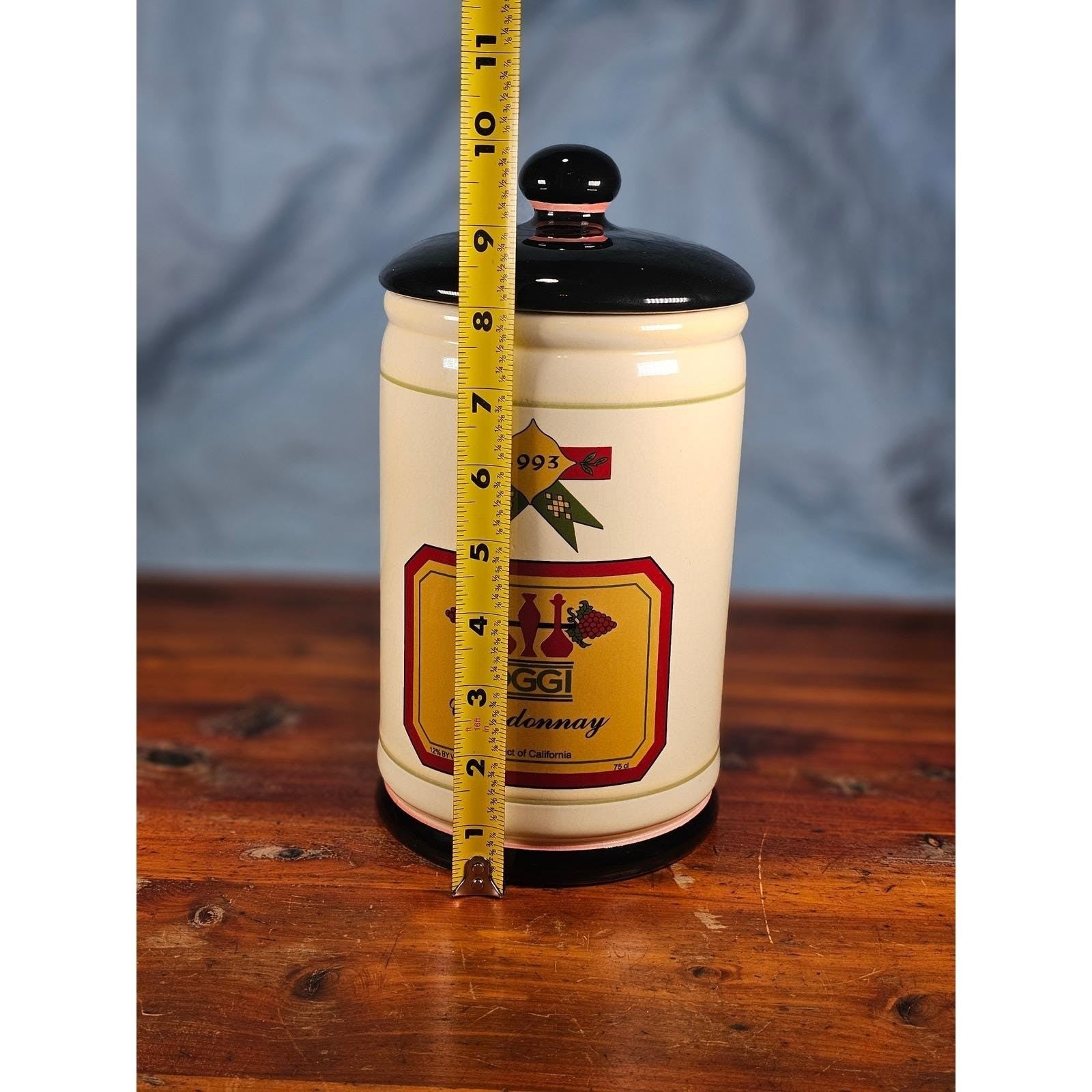Vintage OGGI Chardonnay Wine Ceramic Canister With Lid 10 In