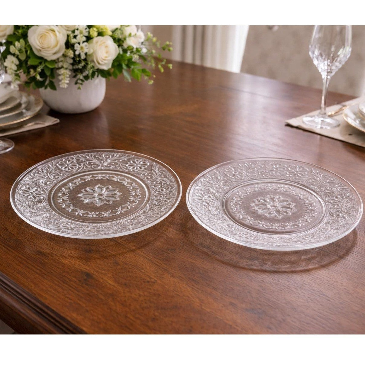 Anchor Hocking Sandwich Glass Plates Set of 2 Clear Pressed
