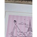 Vintage Paris Eiffel Tower Art Print Framed 13x13 French Poodle Illustration