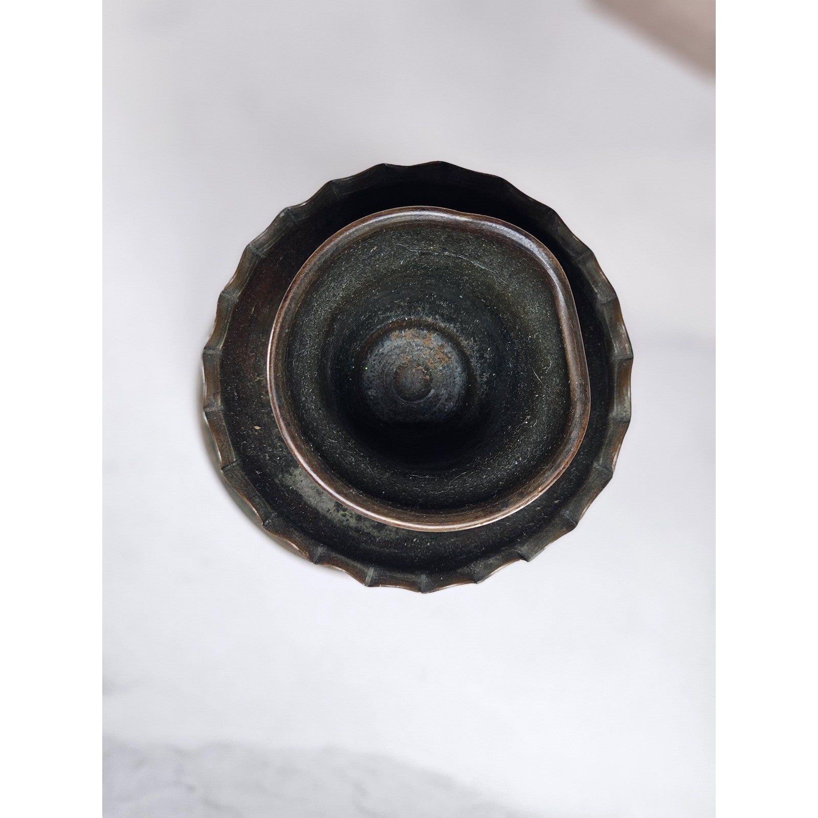 Antique Tinned Copper Candlestick Holder 12" Embossed Design