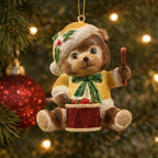 Vintage Teddy Bear Drum Ornament Hong Kong Yellow Coat