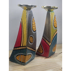 Kakadu Art Candlesticks Set of 2 Signed Reut S Wood Brass 8 Inch