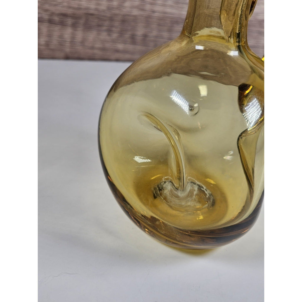 Vintage Amber Art Glass Cruet Hand Blown Pitcher Vase 5 Inch