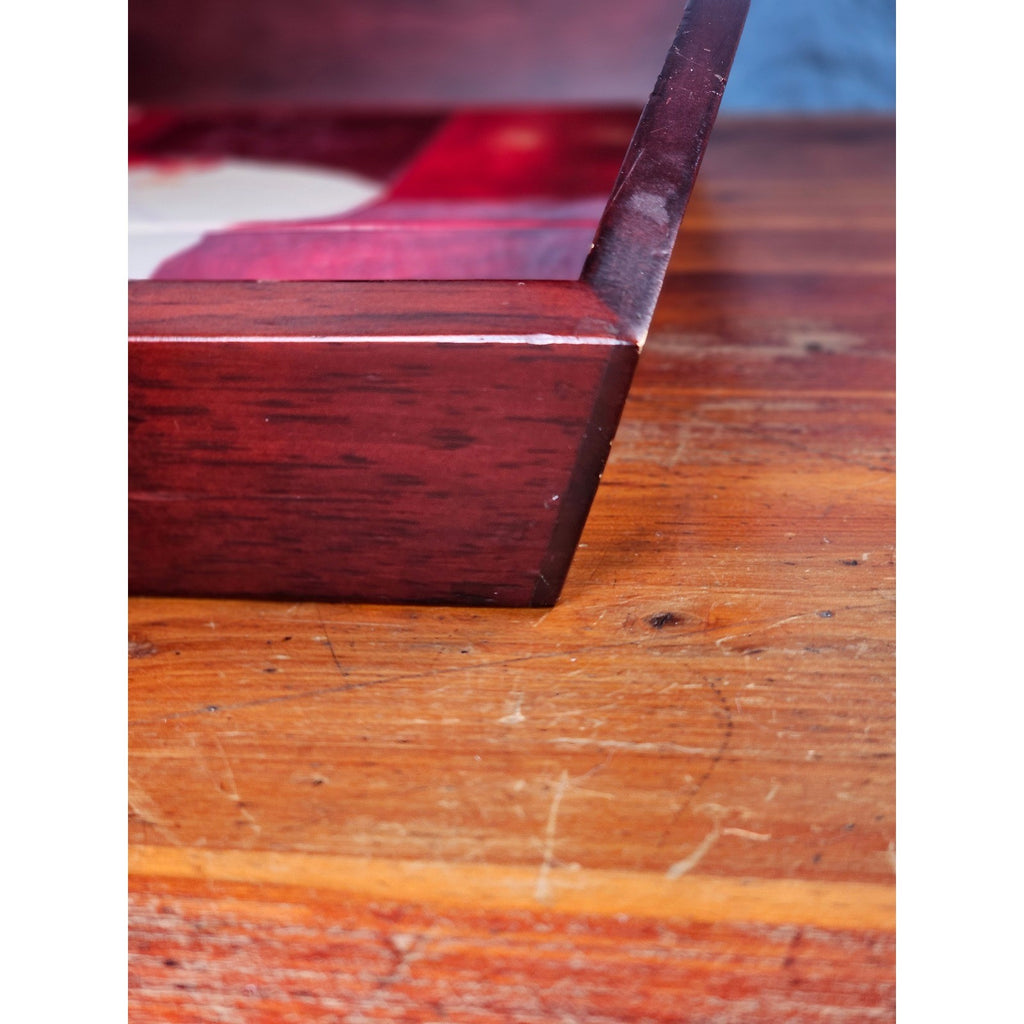 Vintage Tile Art Chef Serving Tray Wine Theme Wooden Handles