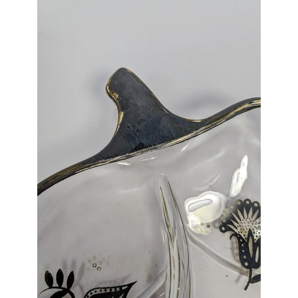 Georges Briard Leaf Dish Divided Glass Tray Mid Century Serving