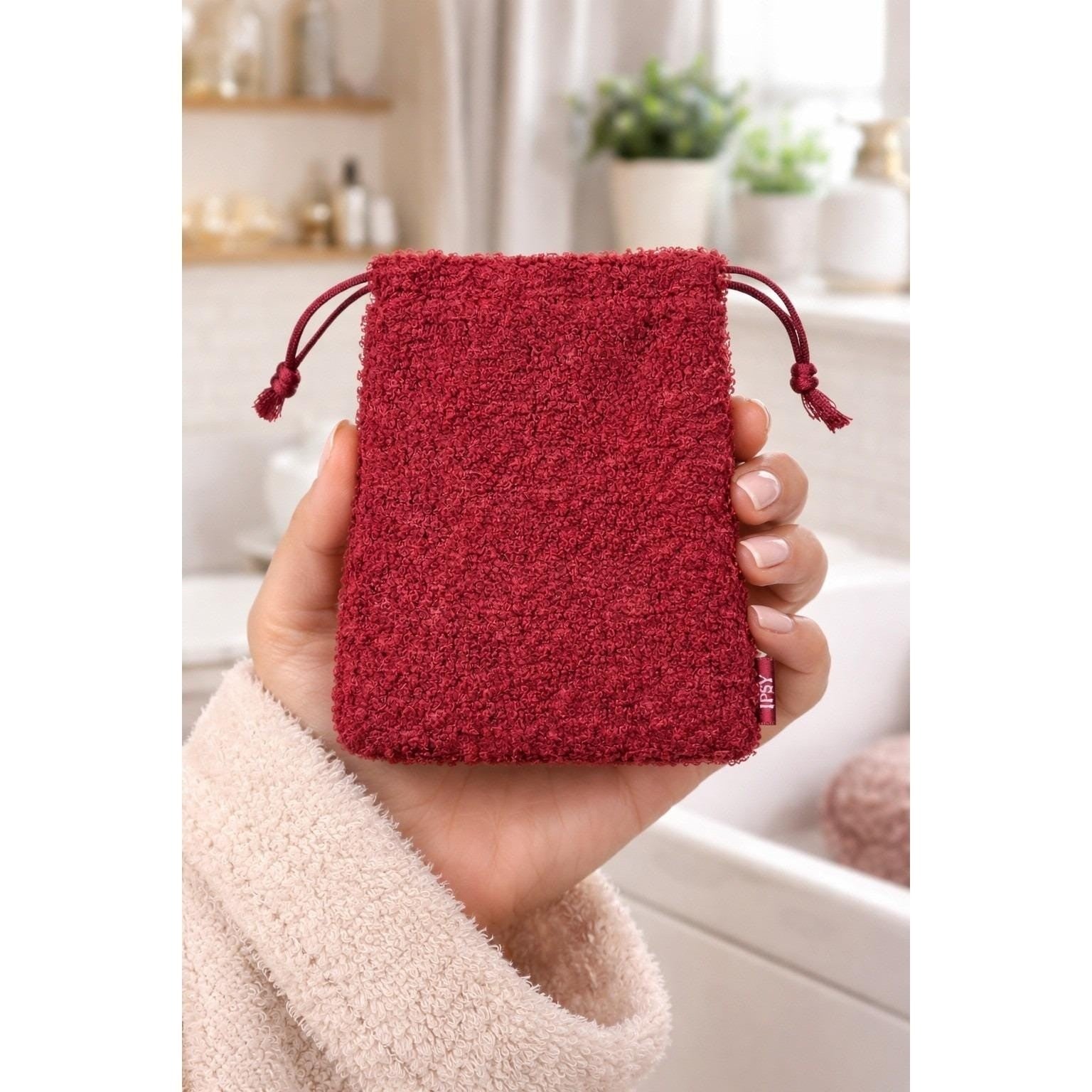 Ipsy Glam Bag Plus Red Drawstring Makeup Bag Plush Cosmetic Pouch