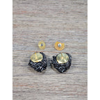Vintage Black Beaded Knot Stud Earrings Gold Tone Post Statement