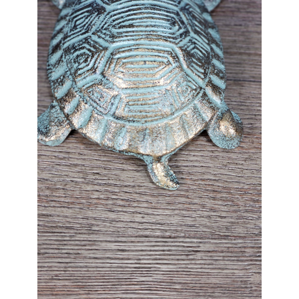 Cast Iron Turtle Decor Tabletop Accent Green Patina Coastal Figurine