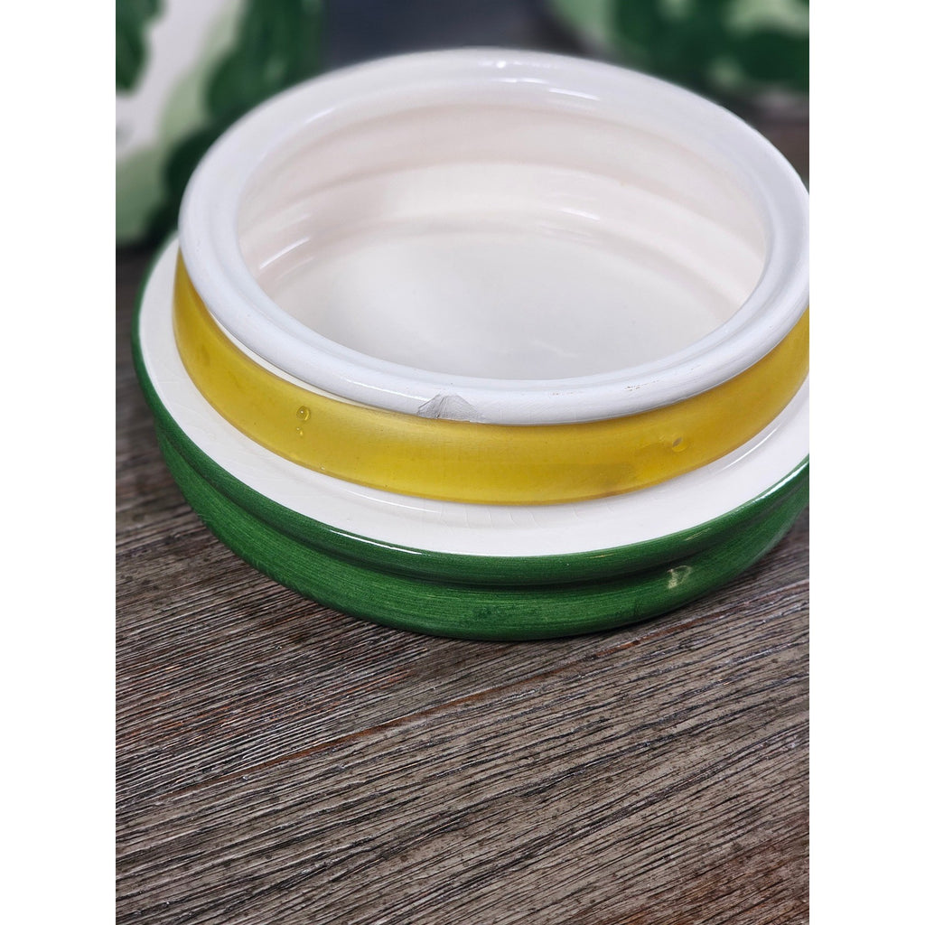 Vintage Grape Leaf Canisters with Lids – Set of 2 – Green Ceramic