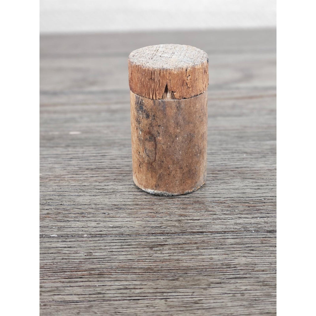 Antique Cork Cylinder Box Primitive Small Lidded Container 3.5"
