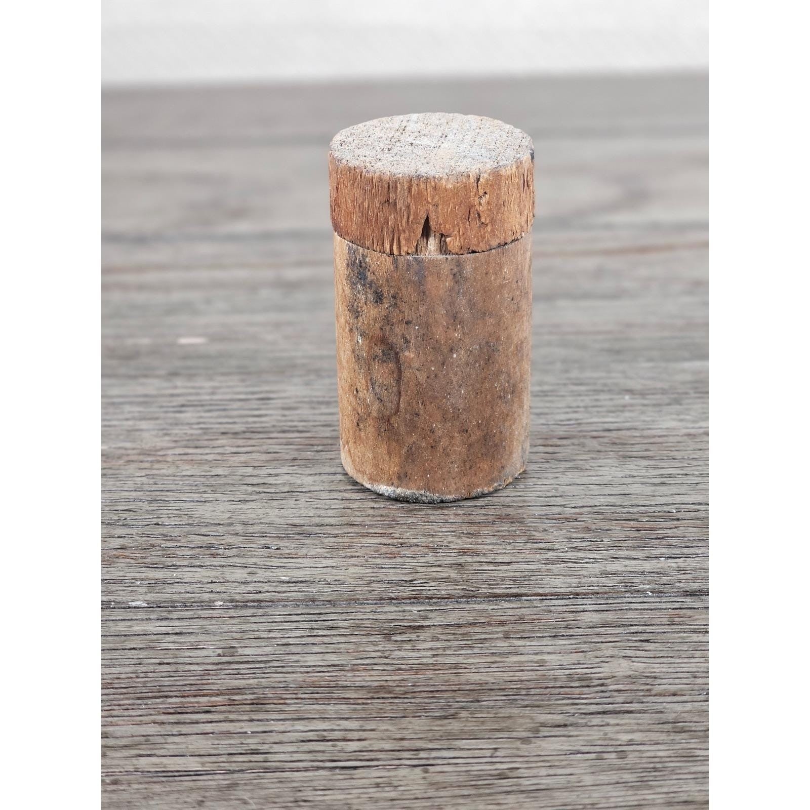 Antique Cork Cylinder Box Primitive Small Lidded Container 3.5"