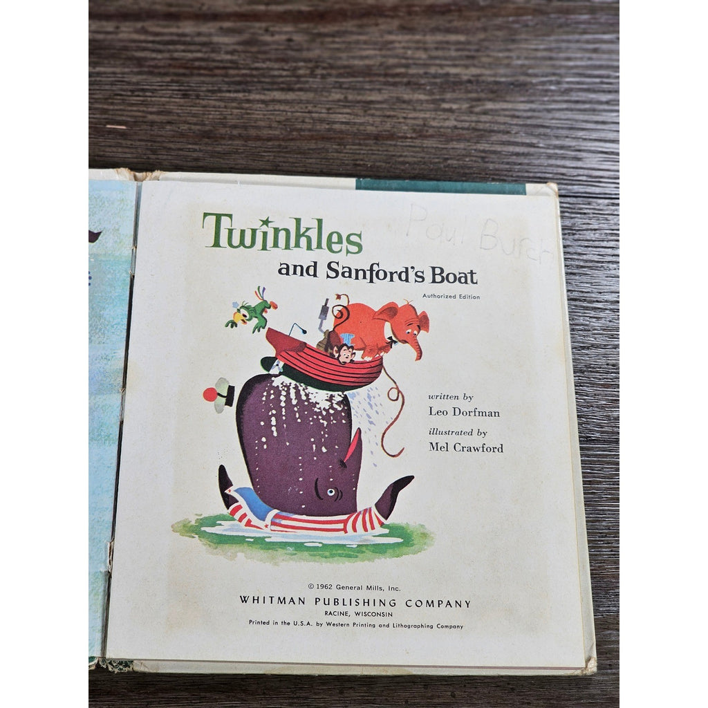 Vintage 1962 Twinkles and Sanford's Boat Whitman Hardcover Book