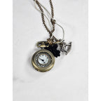 Vintage Pocket Watch Necklace Long Chain Eiffel Tower Charm Quartz